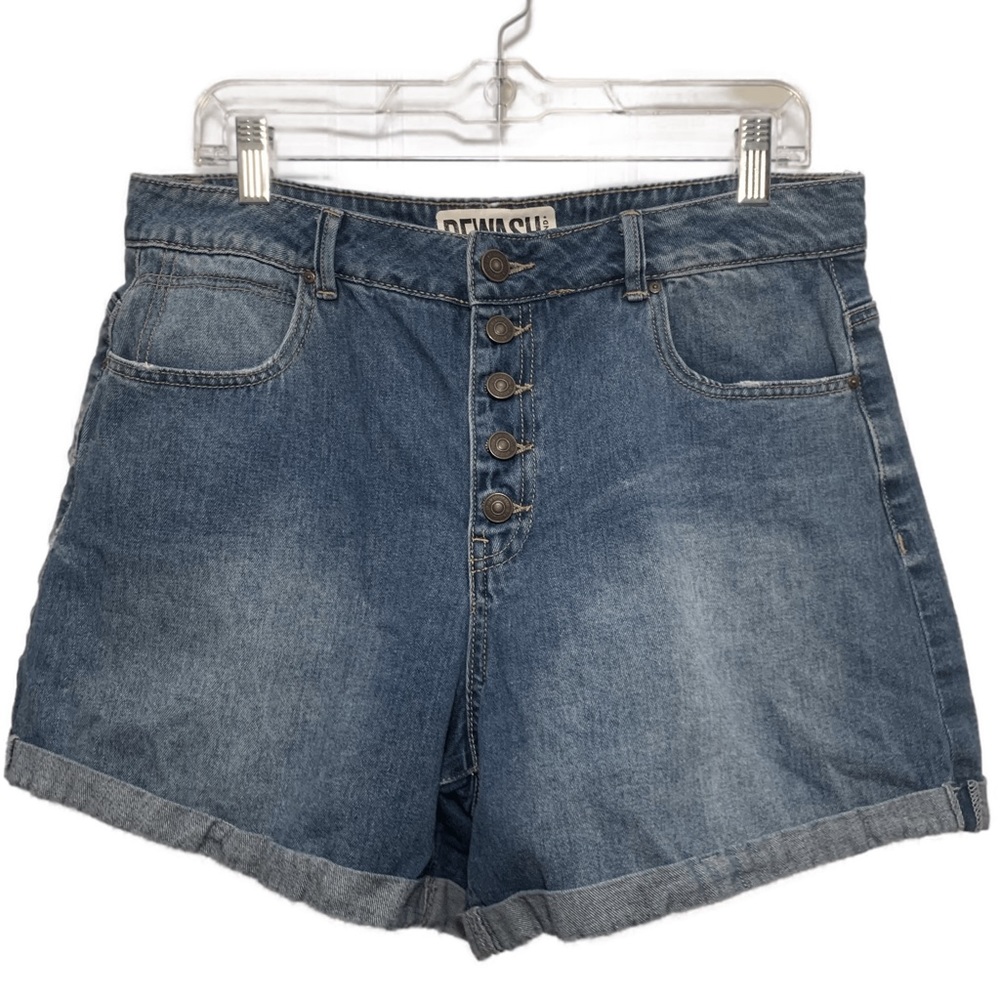 Rewash Denim High Rise Shorts Sz 12 Women Medium Wash Cuffed Button Fly
